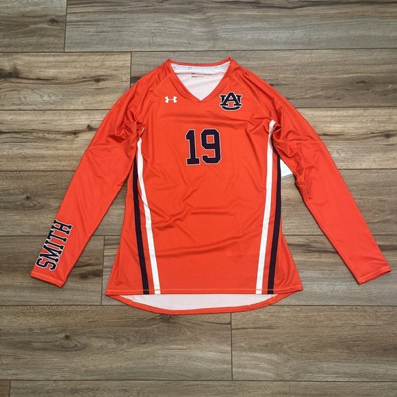 Women's Under Armour Auburn Volleyball Jersey SZ Medium #19 Orange LS - Picture 1 of 13